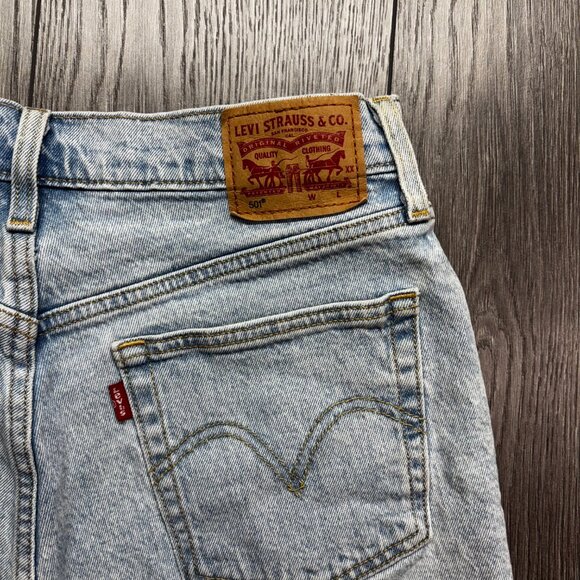 Levis 501 Blue Denim Jean Shorts 30 High Waisted - Picture 3 of 9